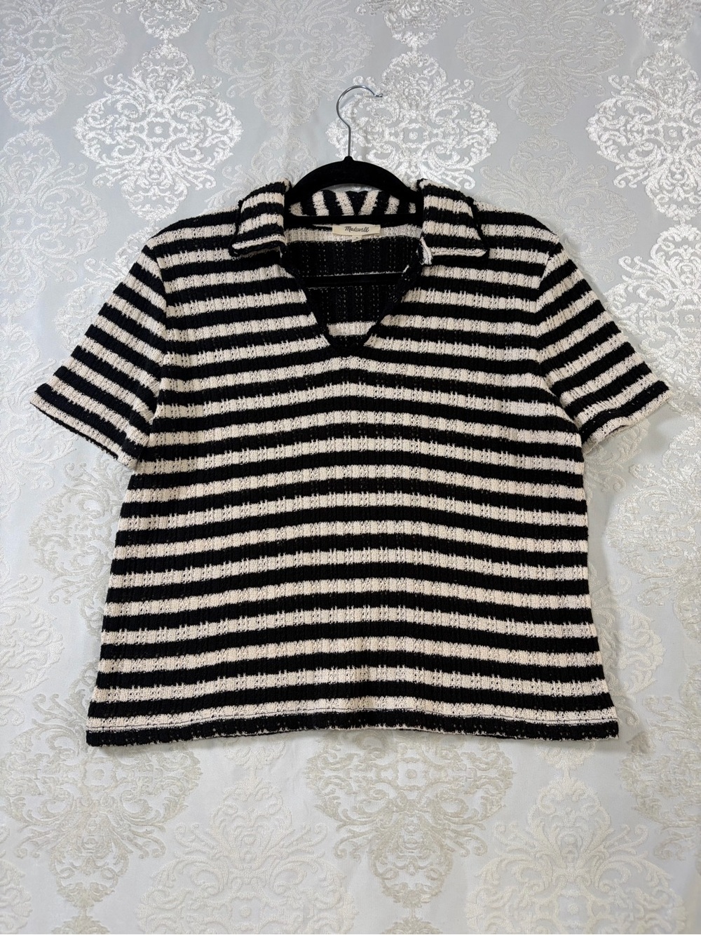 Madewell Stripe Crochet Knit Polo Size Medium - Picture 6 of 8
